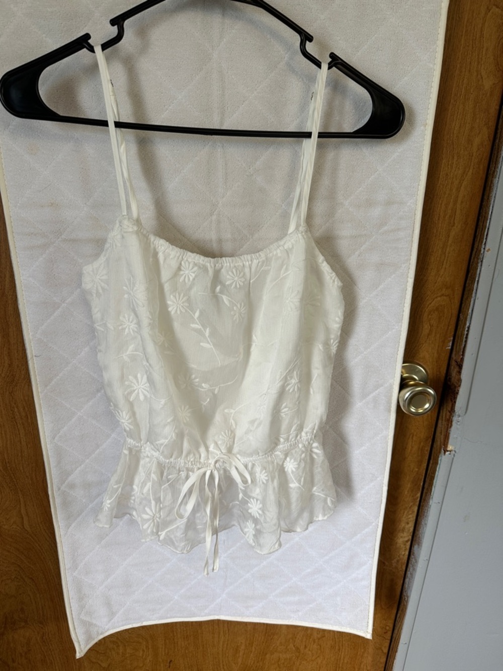 White Floral Embroidered Spaghetti Strap Top
